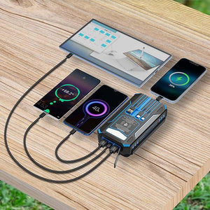 Powerbank laddar flera mobiltelefoner och en surfplatta samtidigt